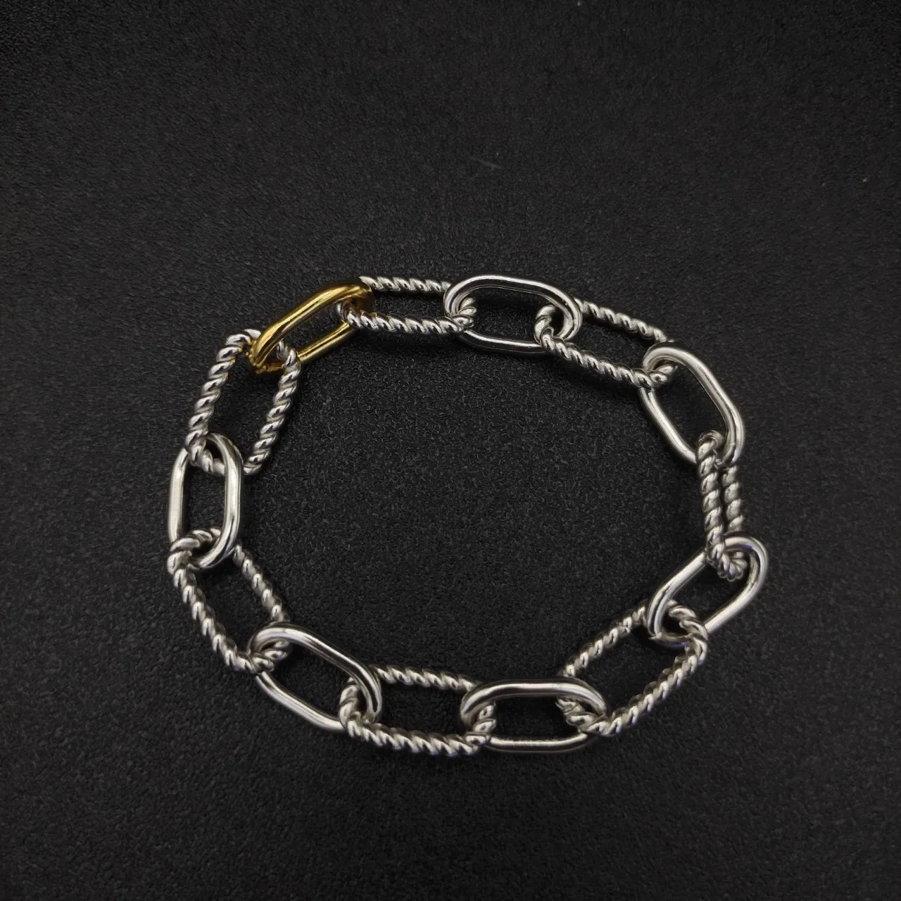 Silver Gold Twisted Rope Links Mixed Metal Finish Bracelet 3