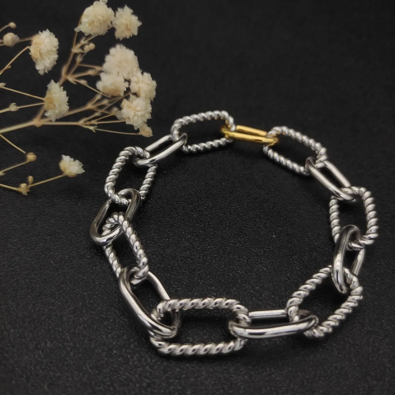 Silver Gold Twisted Rope Links Mixed Metal Finish Bracelet 4