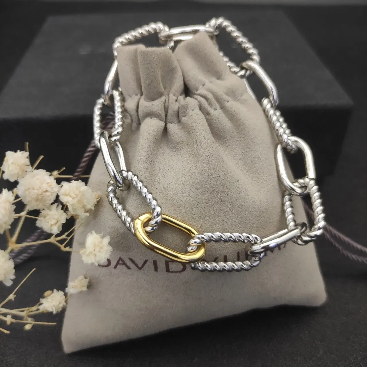 Silver Gold Twisted Rope Links Mixed Metal Finish Bracelet 5