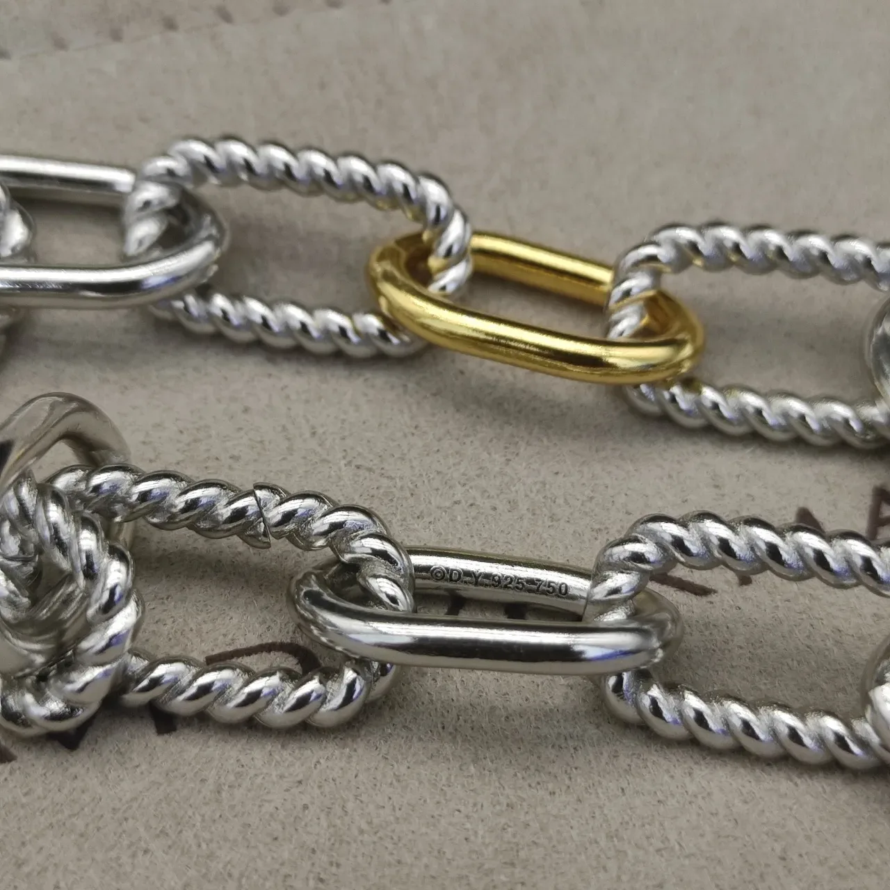 Silver Gold Twisted Rope Links Mixed Metal Finish Bracelet 6