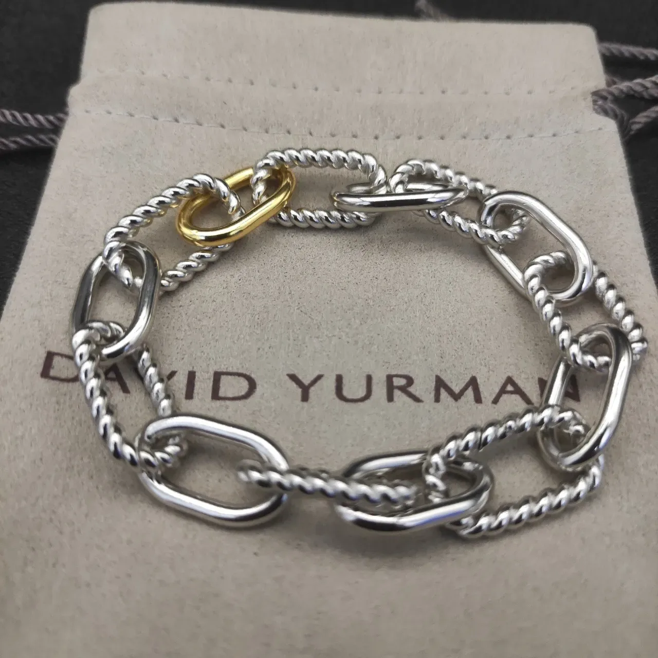 Silver Gold Twisted Rope Links Mixed Metal Finish Bracelet 7