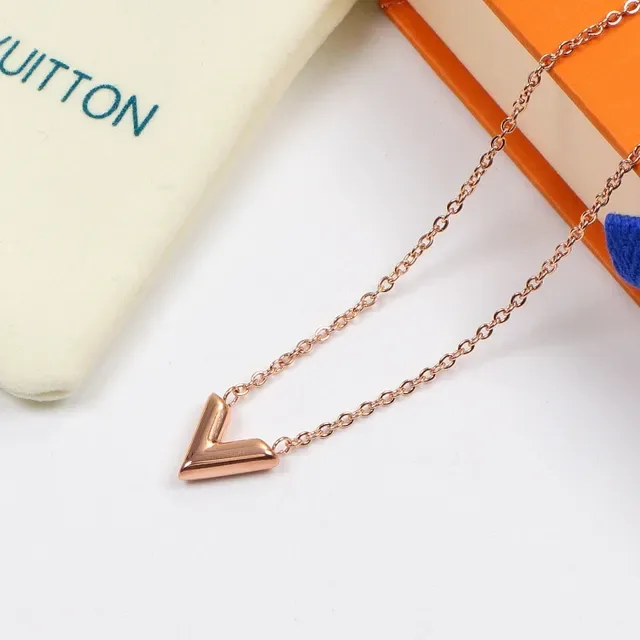 Silver Gold V-Shaped Pendant Fine Link Chain Necklace 5