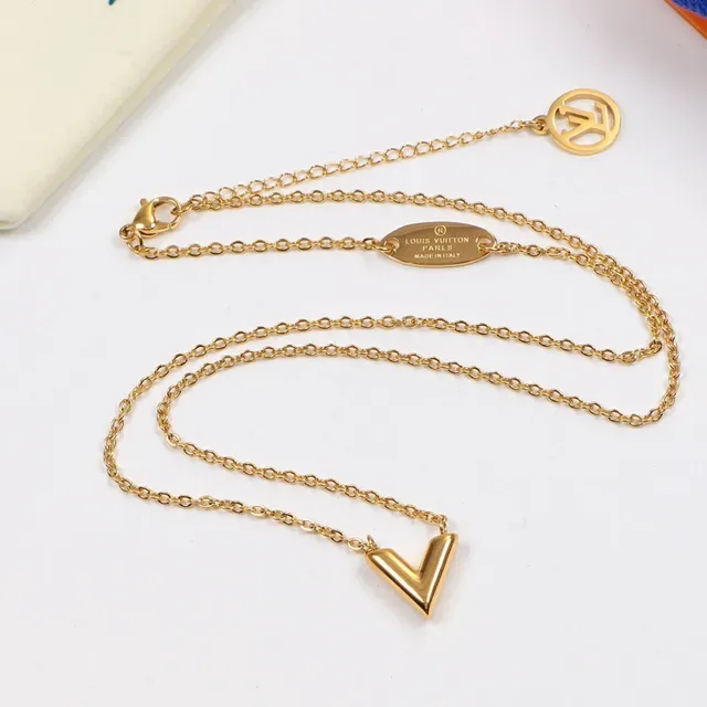 Silver Gold V-Shaped Pendant Fine Link Chain Necklace 6