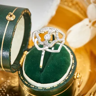 خاتم فضي أخضر زهور مفتوحة Pavé-Set حجر
