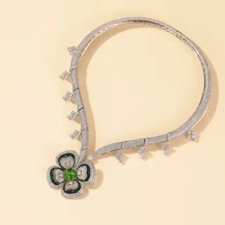 Collar floral pavé-set plata verde
