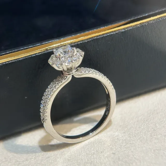 Silver Halo Setting Pavé Band Ring 6