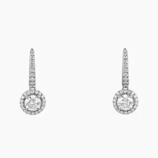 Silver Halo Setting Pavé-Set Drop Stem Earrings