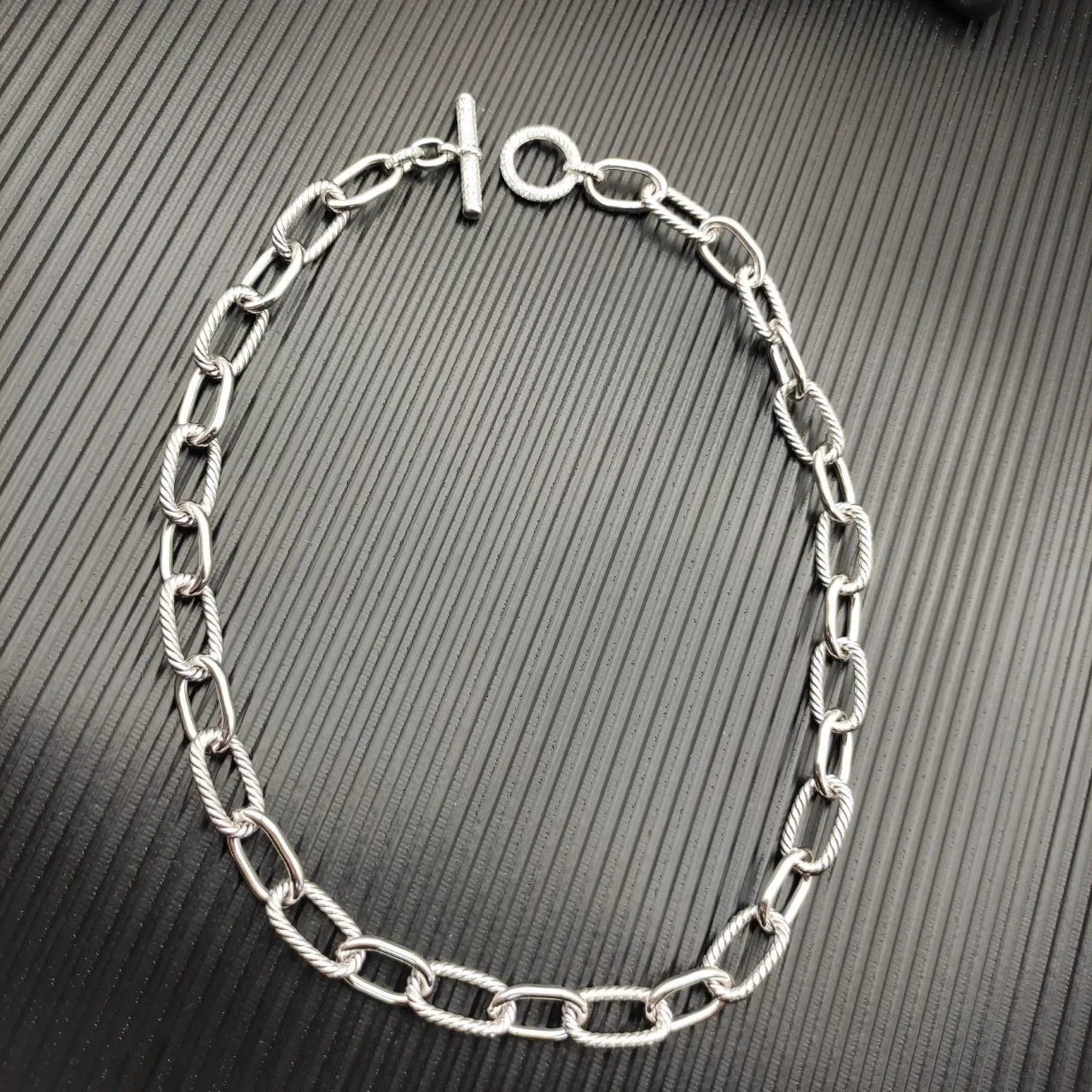 Silver Mixed-Link Chain Twisted Rope Detailing Necklace 4