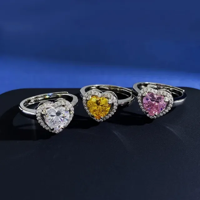 Silver Multicolor Heart-Shaped Central Stone Pavé Halo Setting Ring 3