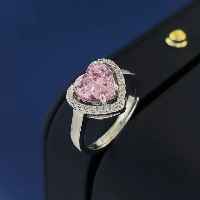 Silver Multicolor Heart-Shaped Central Stone Pavé Halo Setting Ring 9