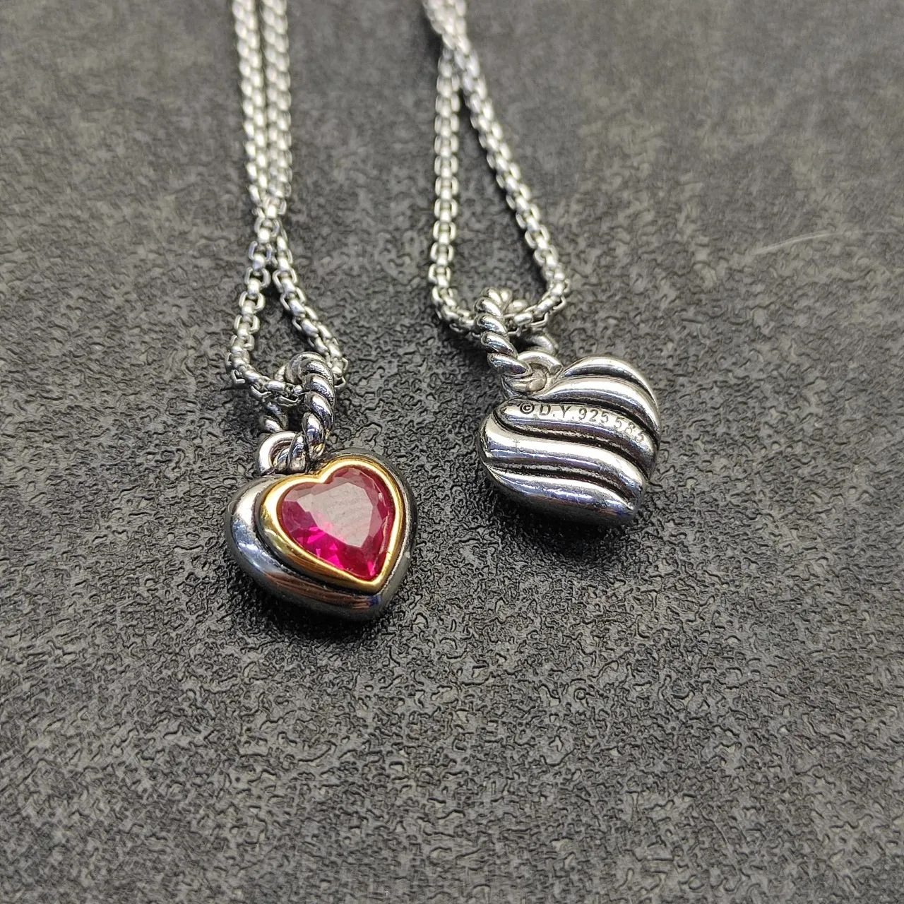 Silver Pink Heart-Shaped Pendants Faceted Gemstone Necklace 3