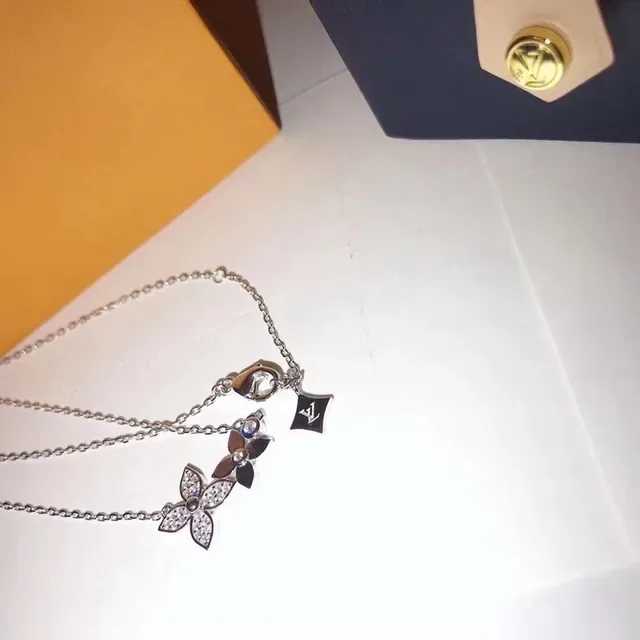 Silver Purple Floral Motif Pavé-Set Stones Necklace 8
