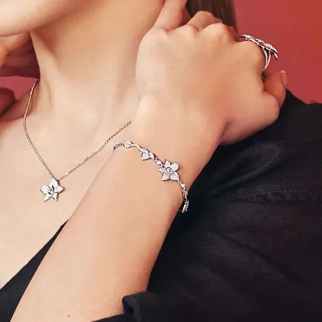 Silver-Tone Crystal Floral Motif Adjustable Chain Bracelet 2
