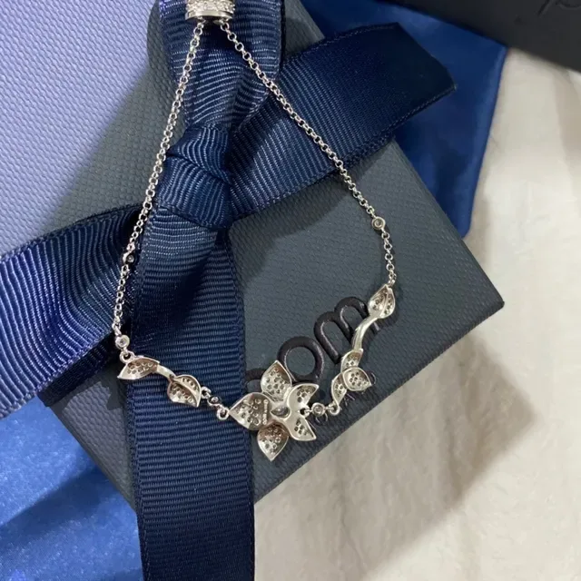 Silver-Tone Crystal Floral Motif Adjustable Chain Bracelet 3