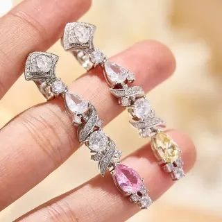 Silver-Tone Multi-Stone Teardrop Dangling Earrings