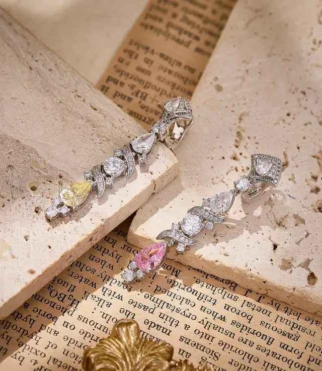 Silver-Tone Multi-Stone Teardrop Dangling Earrings 2