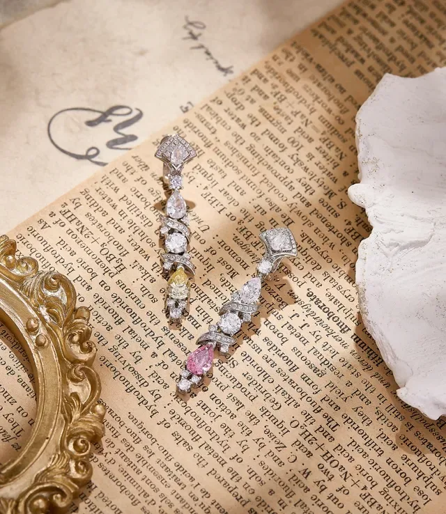 Silver-Tone Multi-Stone Teardrop Dangling Earrings 3
