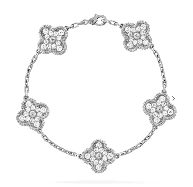 Silver-Tone Pavé Clover Motif Chain Bracelet 2