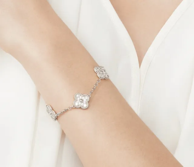 Silver-Tone Pavé Clover Motif Chain Bracelet 3