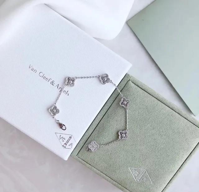 Silver-Tone Pavé Clover Motif Chain Bracelet 4
