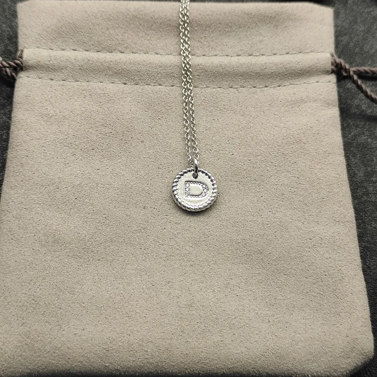 Silver-Tone Pavé Initial D Disc Pendant Necklace 2