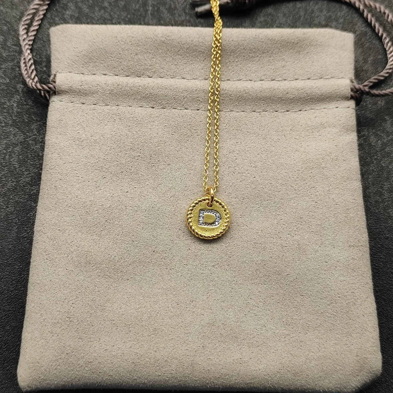 Silver-Tone Pavé Initial D Disc Pendant Necklace 4