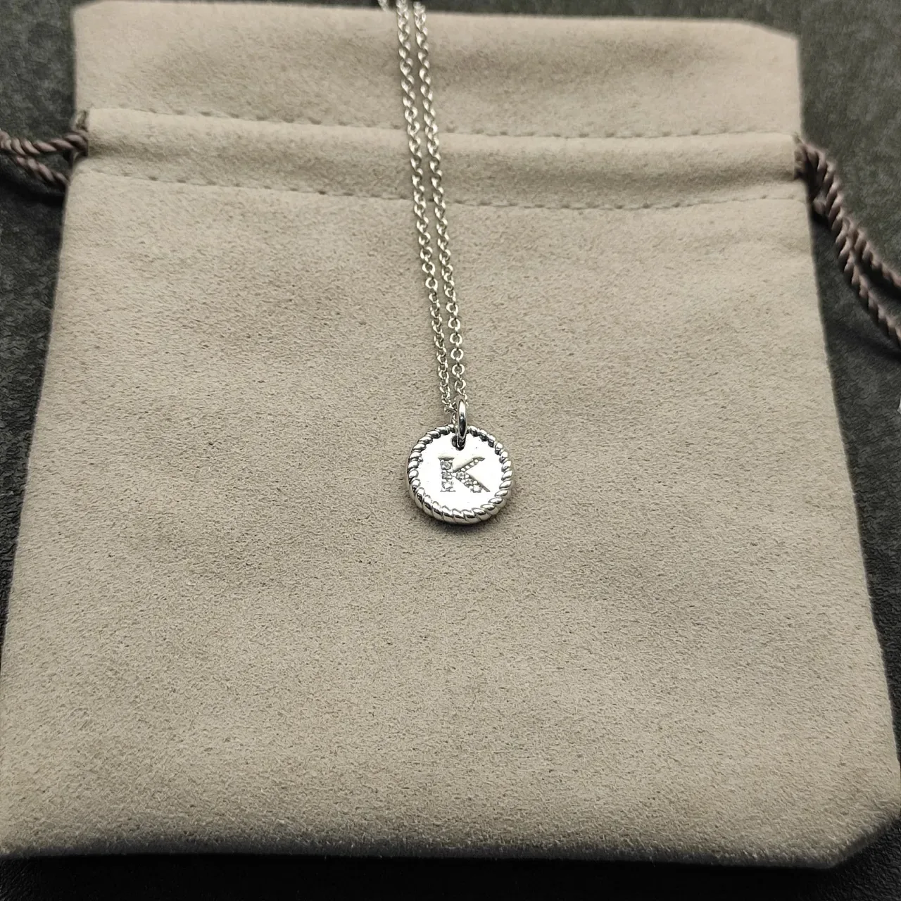 Silver-Tone Rope-Edge Initial K Pendant Necklace 2