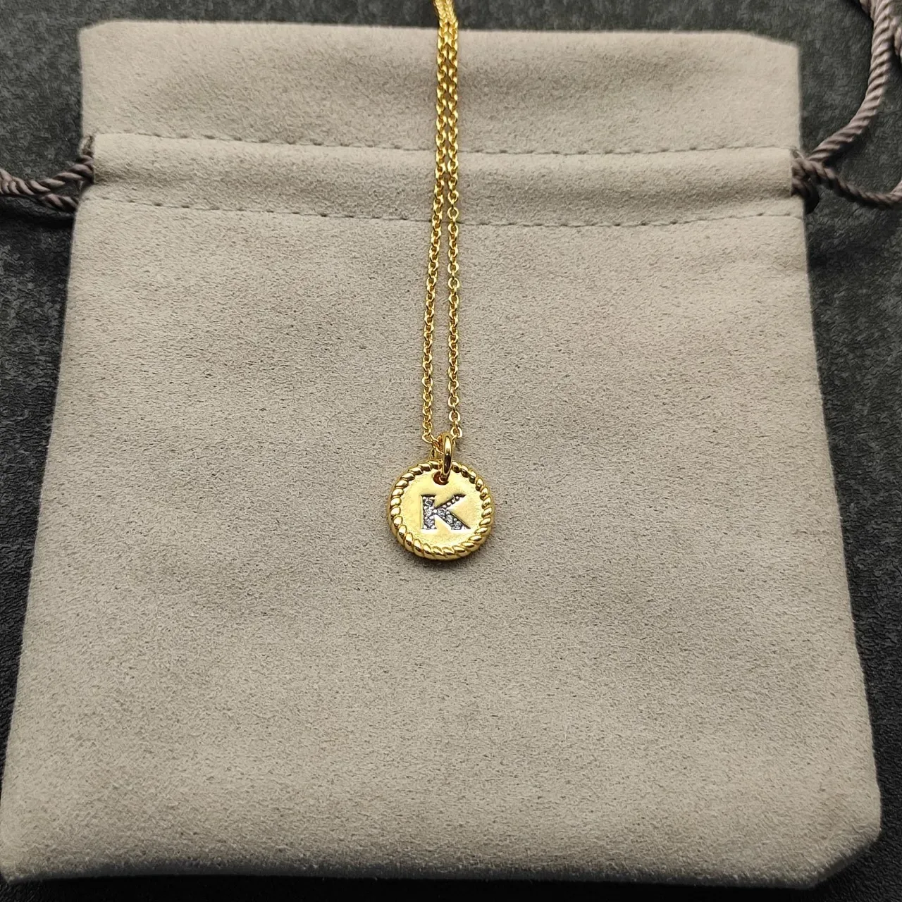 Silver-Tone Rope-Edge Initial K Pendant Necklace 3