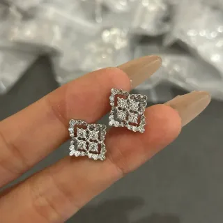 Silver-Tone Square Openwork Pave-Stud Earrings