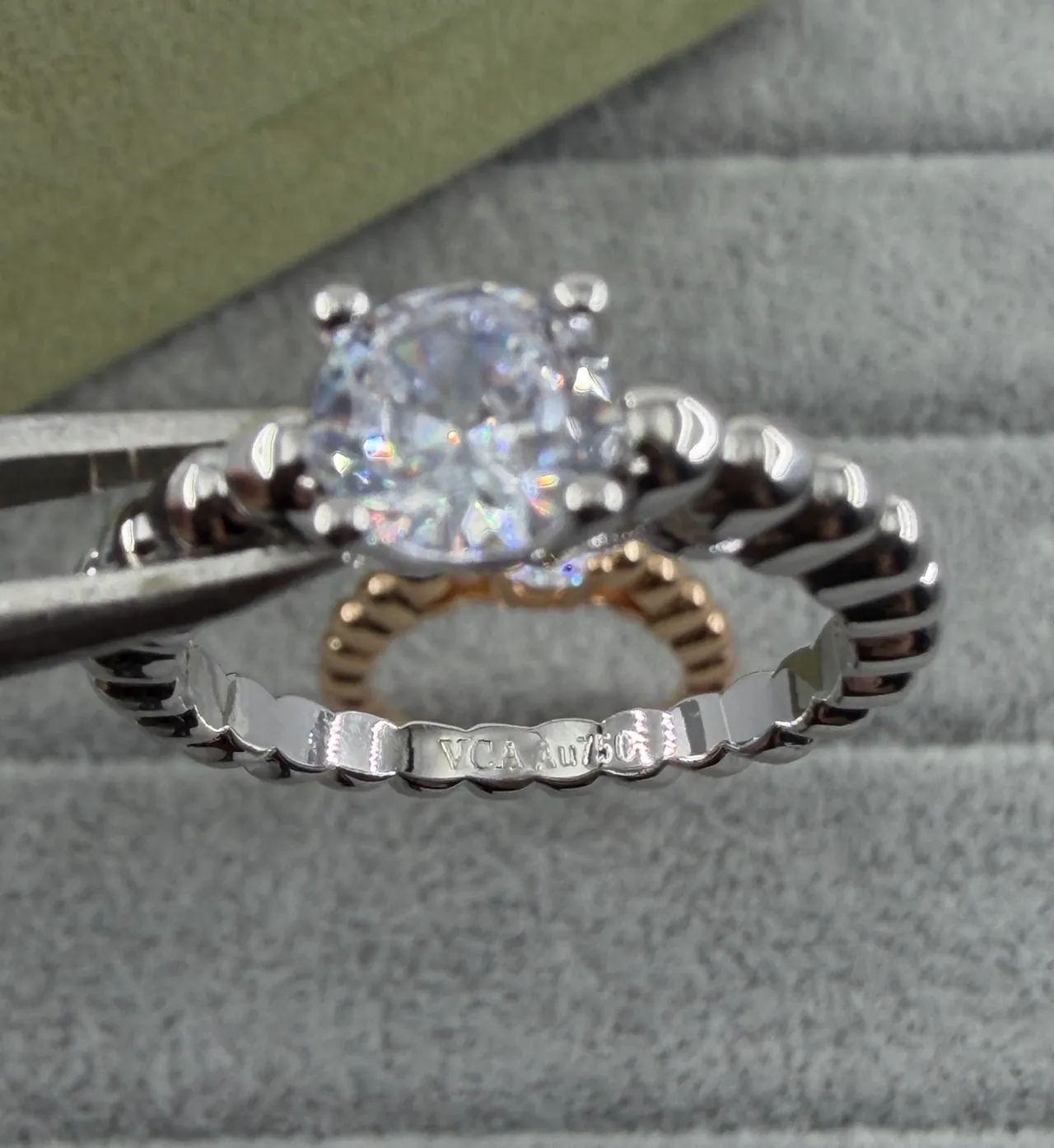 Silver-Tone Twisted Rope Band Prong-Set Round Stone Ring 3