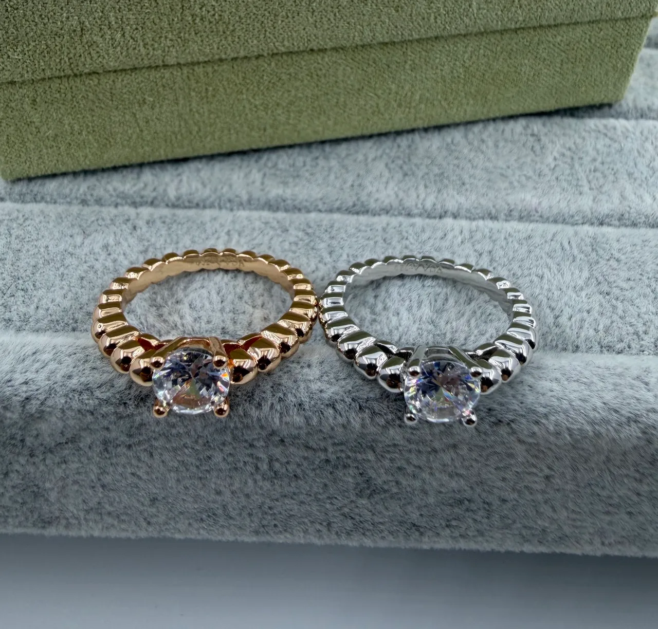 Silver-Tone Twisted Rope Band Prong-Set Round Stone Ring 5