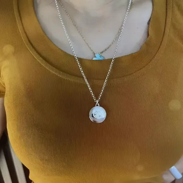 Silver-Toned Engraved Circular Pendant Necklace 3