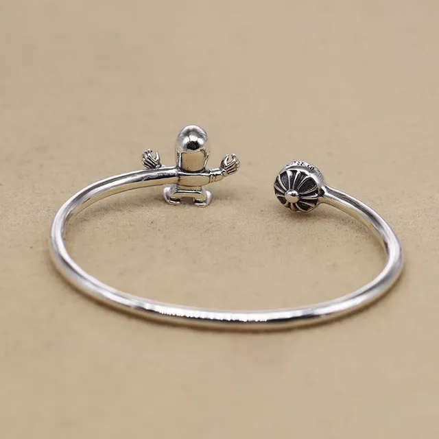 Silver-Toned Skull Charm Open Bangle Bracelet 2