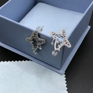Silver Transparent Star-Shaped Pavé Crystal Earrings