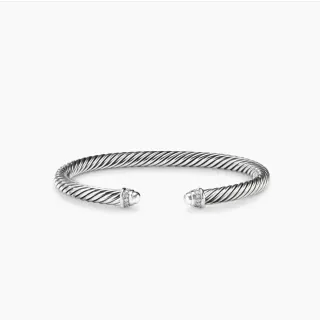 Pulsera de cable trenzado transparente plateada estilo puño