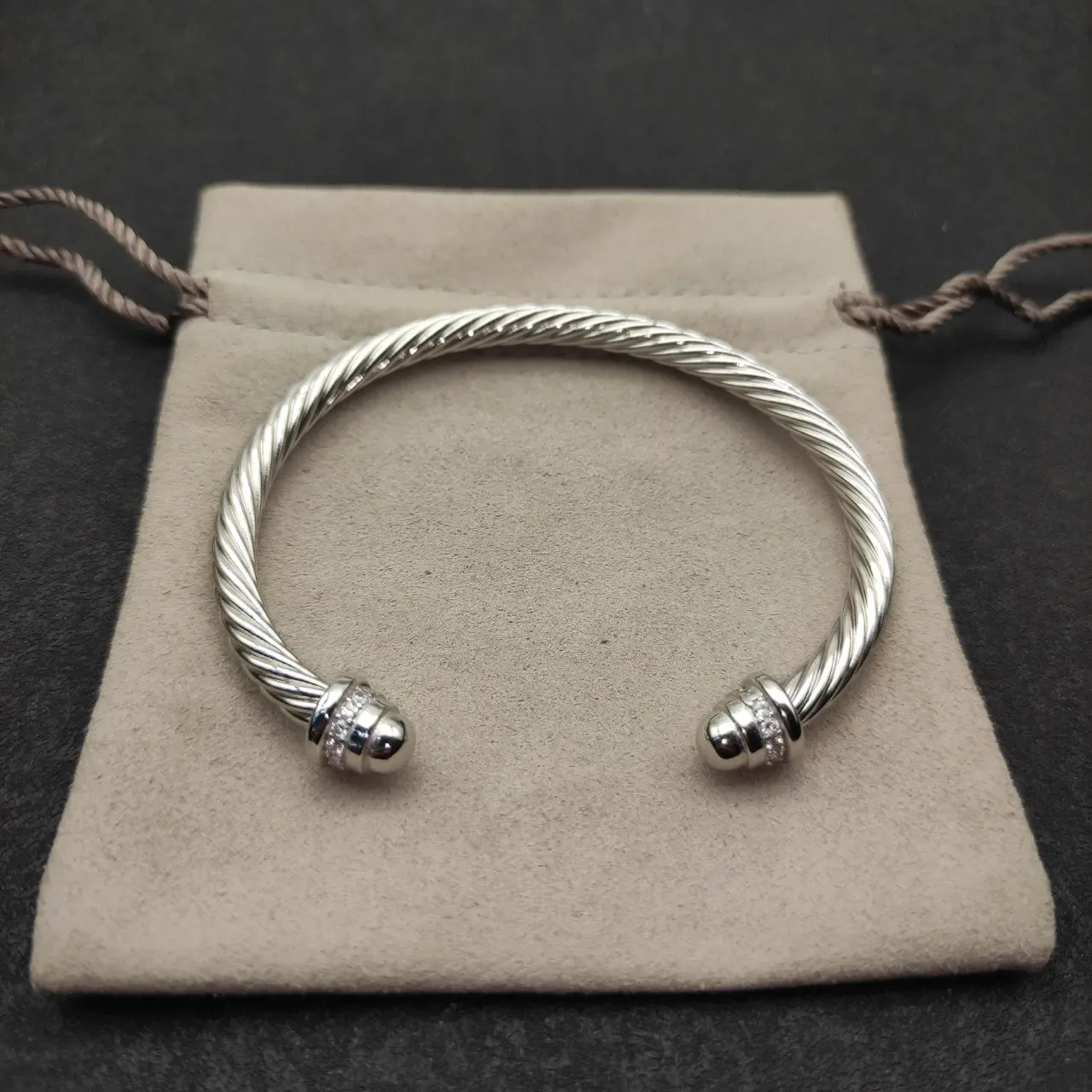 Silver Transparent Twisted Rope Cable Cuff-Style Bracelet 3