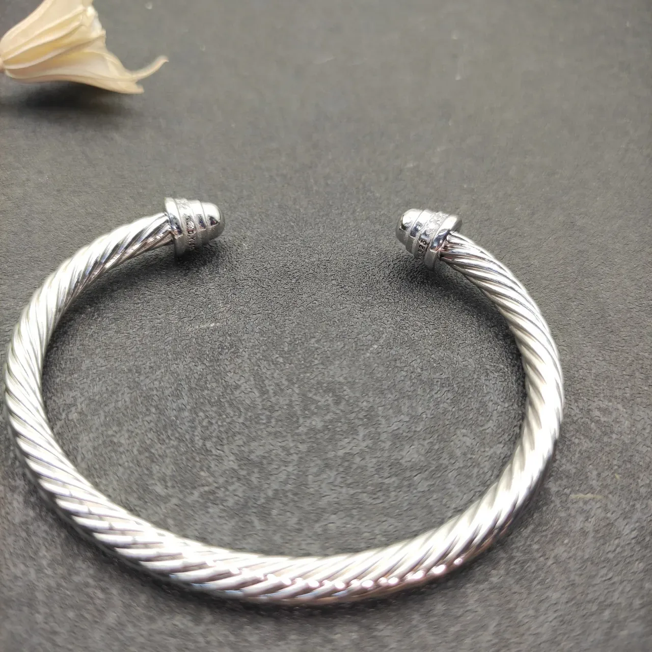 Silver Transparent Twisted Rope Cable Cuff-Style Bracelet 7