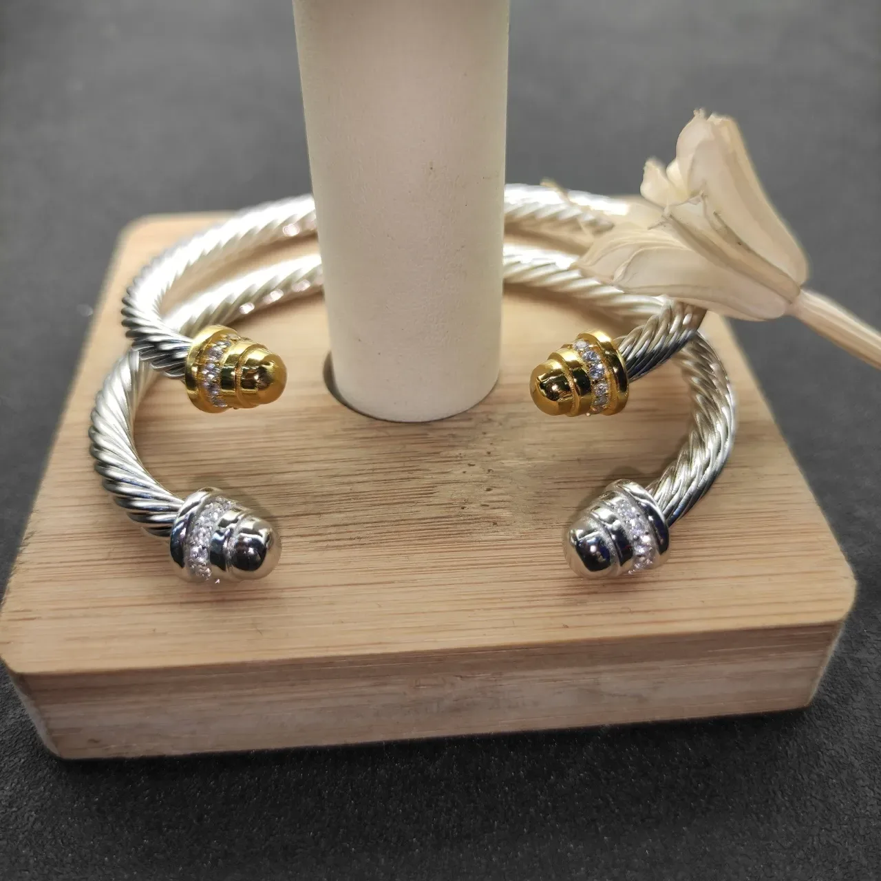 Silver Transparent Twisted Rope Cable Cuff-Style Bracelet 8