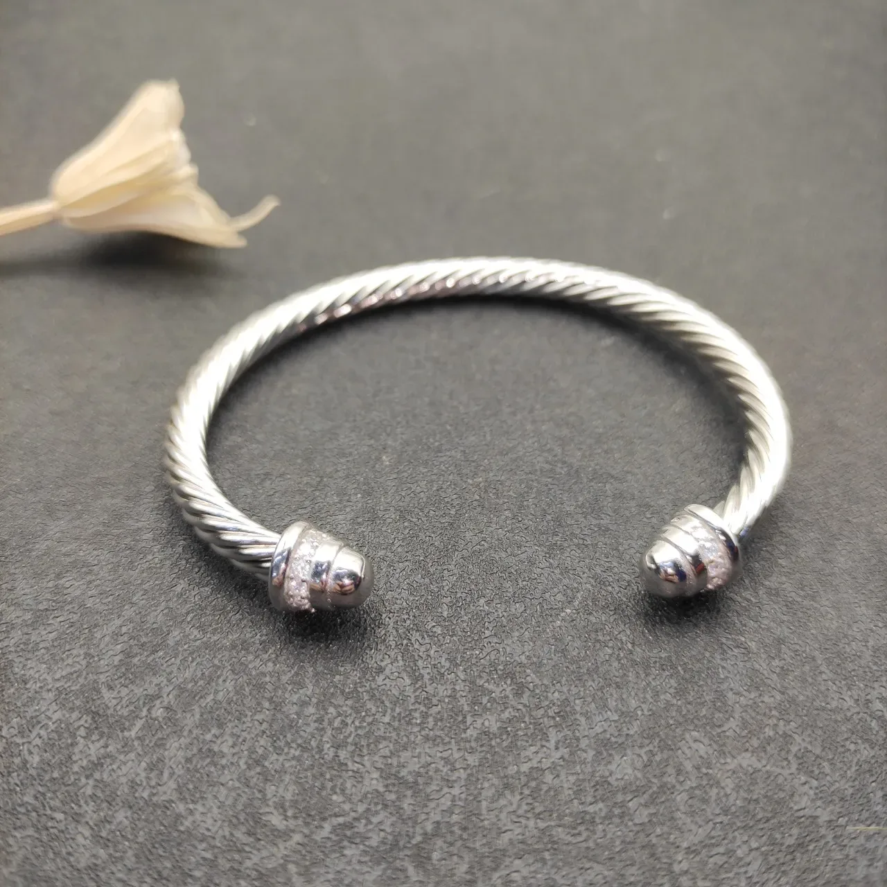Silver Transparent Twisted Rope Cable Cuff-Style Bracelet 9