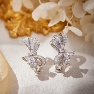 Silver White Bow-Shaped Pavé-Set Earrings