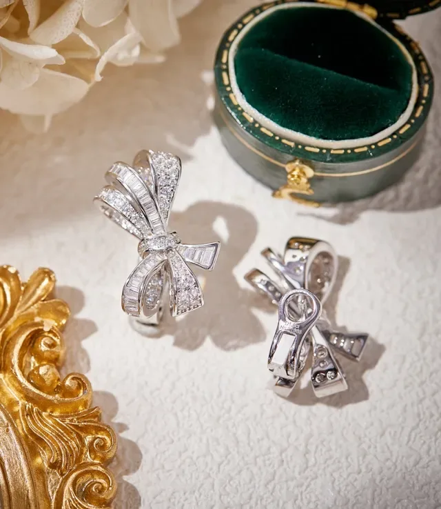 Silver White Bow-Shaped Pavé-Set Earrings 6