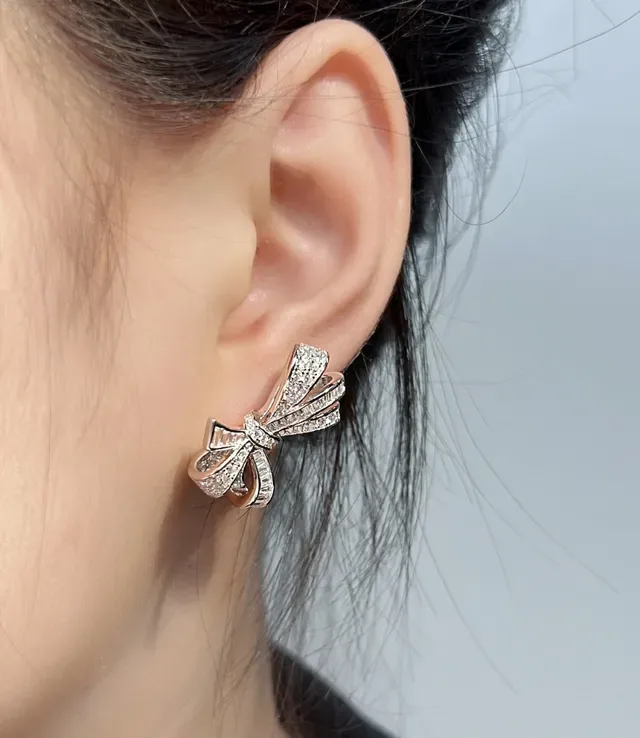 Silver White Bow-Shaped Pavé-Set Earrings 8