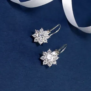 Silver White Floral Cluster Dangling Earrings