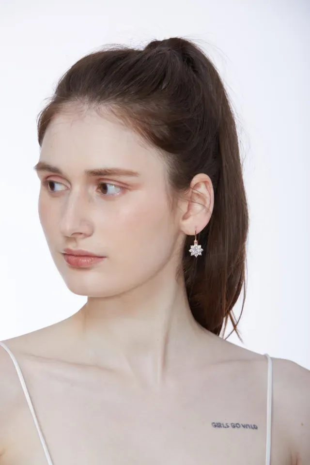 Silver White Floral Cluster Dangling Earrings 4