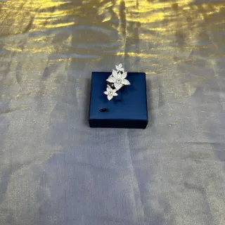 Silver White Floral Motif Pavé-Set Stones Ring