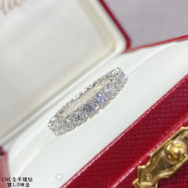 Silver White Full Eternity Band Shared-Prong Setting Ring 2
