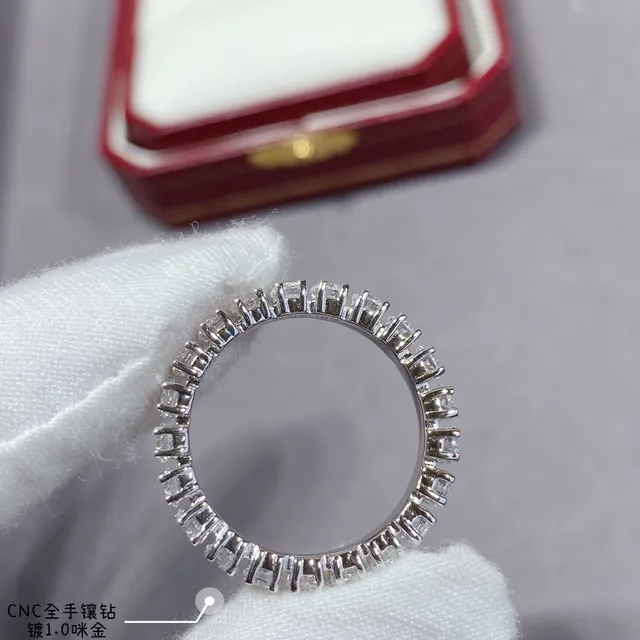 Silver White Full Eternity Band Shared-Prong Setting Ring 3