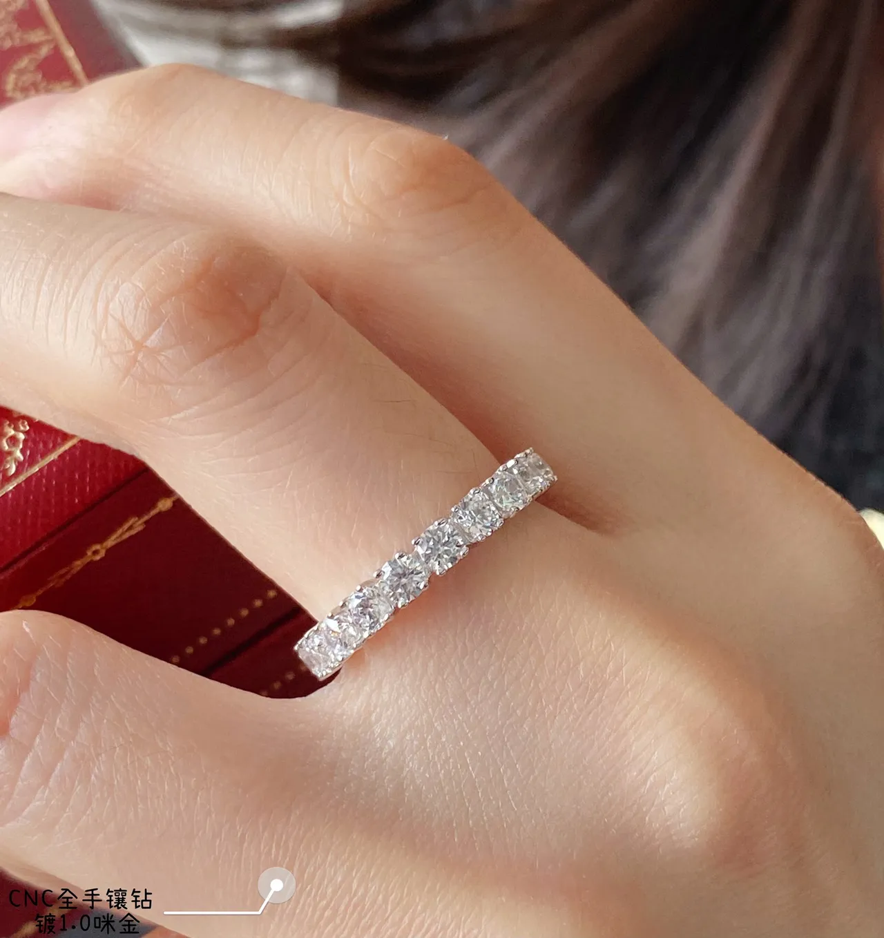 Silver White Full Eternity Band Shared-Prong Setting Ring 7