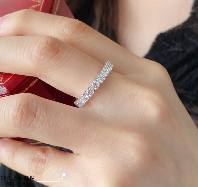 Silver White Full Eternity Band Shared-Prong Setting Ring 8