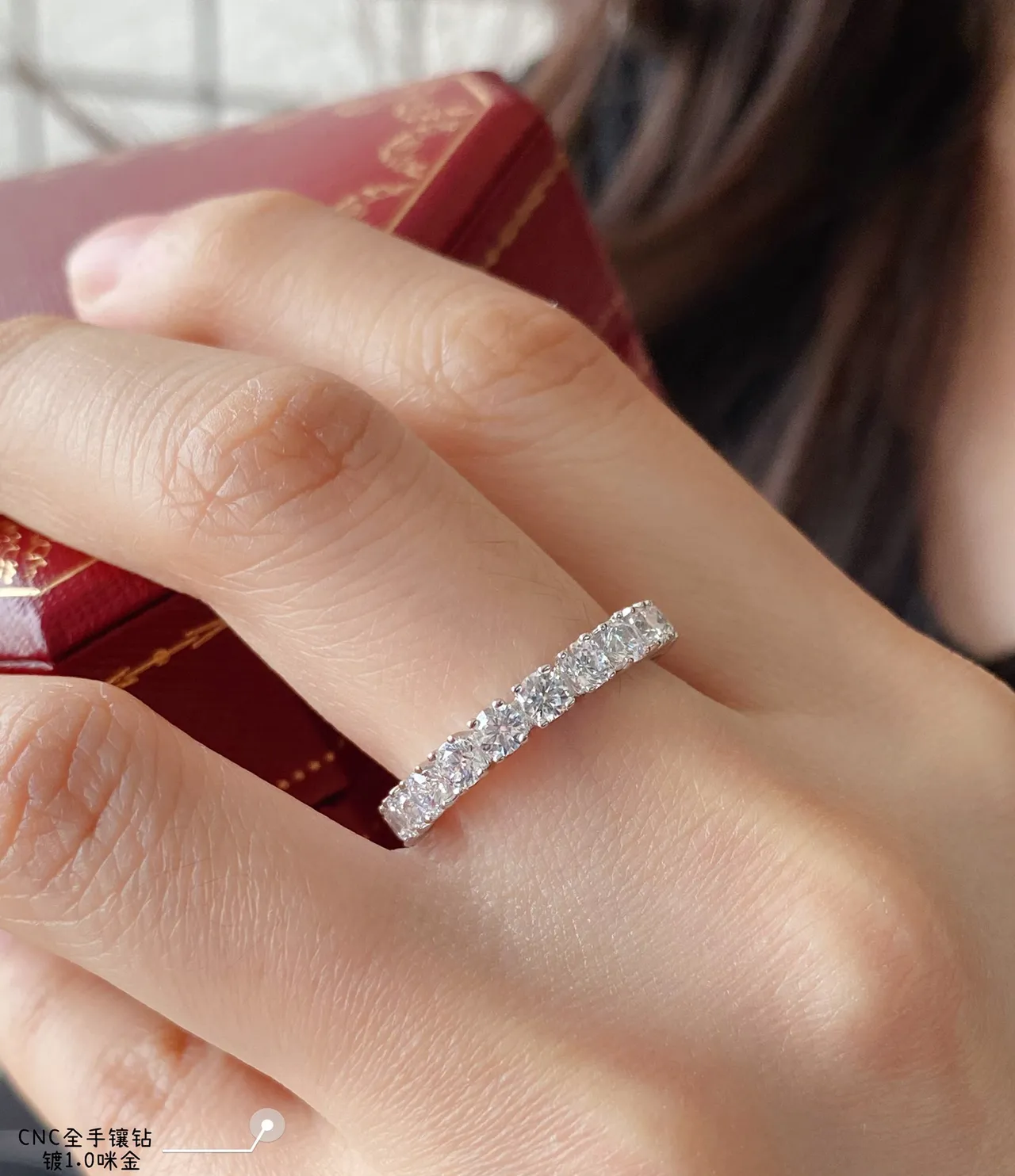 Silver White Full Eternity Band Shared-Prong Setting Ring 9